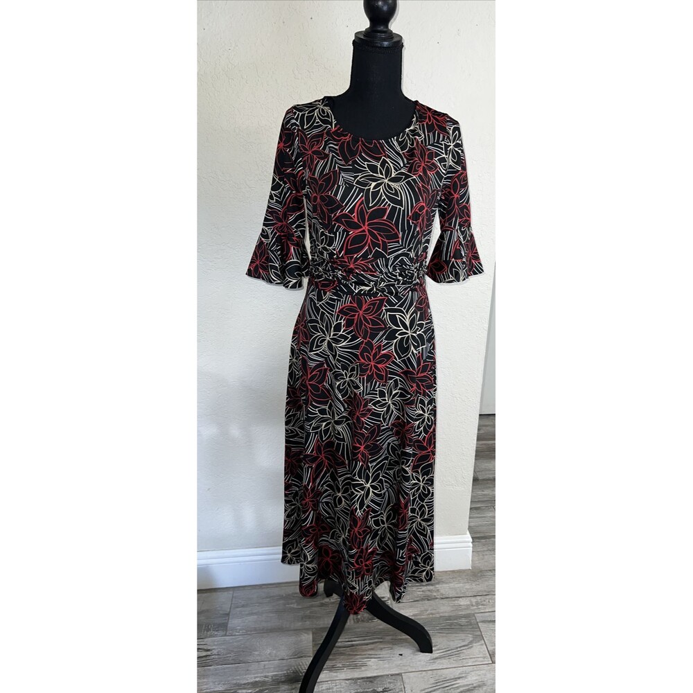 Perceptions New York Women black white Red Floral 3/4 Sleeveless Dress Size S
